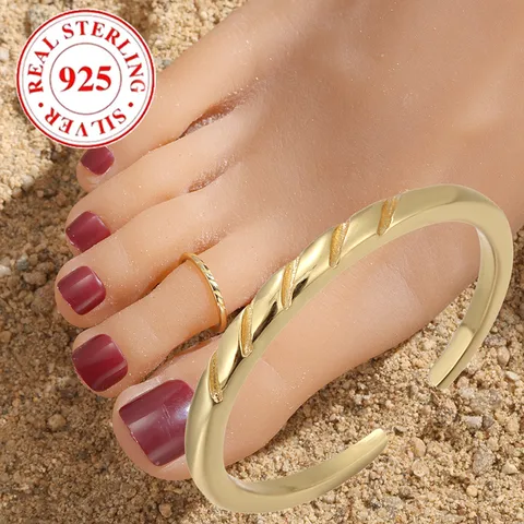 Foot Ring Summer Beach  S925 Sterling Silver Pattern Women's Opening Toe Ring Light Luxury Advanced