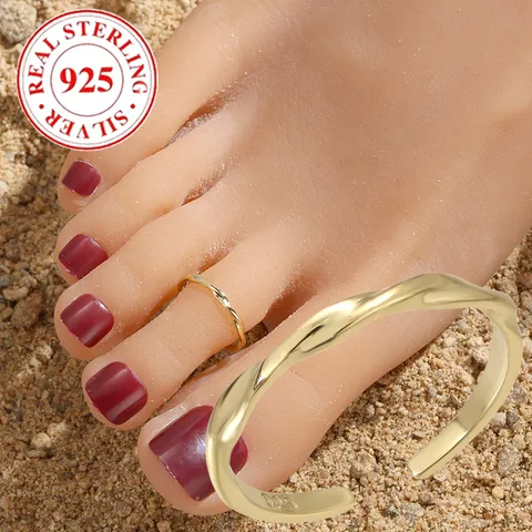 S925 Sterling Silver Mobius Strip Small Wave Foot Ring Fashion Summer Beach Women's Opening Toe Ring