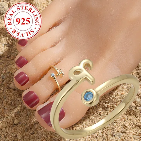 Summer Beach Toe Ring S925 Sterling Silver Constellation Horn Female Opening Toe Ring Europe And America   Style Twelve Constellation