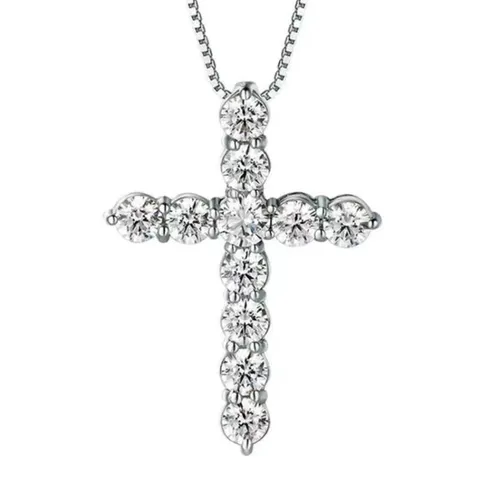 Sterling Silver Zircon Box Chain Inlay Cross Pendant Necklace Necklace Pendant