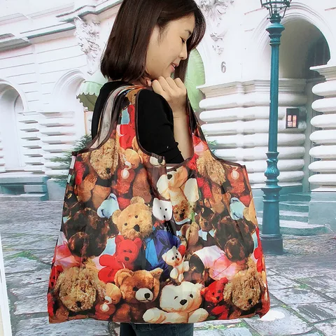 Spot Japanese Printed Environmental Bag Large 210T Supermarket Folding Shopping Bag Thickened Tote Bag Shopping Bag