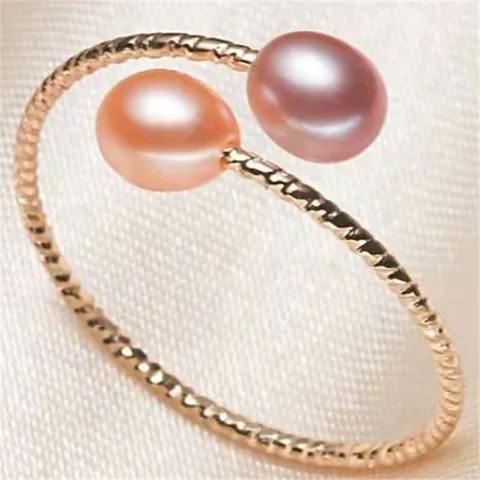 Freshwater Pearl Copper Alloy Geometric Open Rings