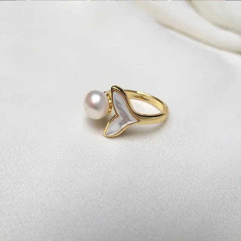 Copper Pearl Fish Tail Open Rings