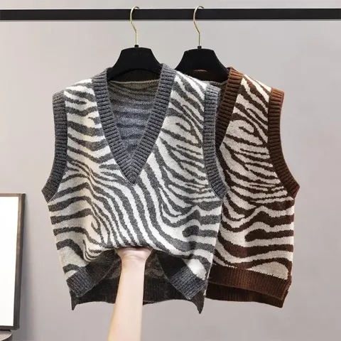 Women's Vest Sleeveless Sweaters & Cardigans Knitted Casual Simple Style Zebra