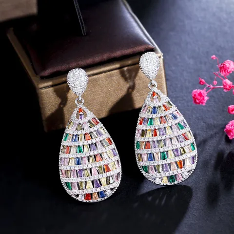 1 Pair Vacation Sweet Rainbow Plating Inlay Copper Zircon White Gold Plated Drop Earrings