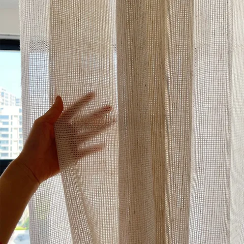 French Lazy Linen Yarn Japanese Log Wind Cotton Linen Curtain Living Room Balcony Famous Cream Gauze Curtain Delivery