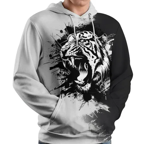 Men's Dog Tiger Deer Streetwear Long Sleeve Loose Hooded