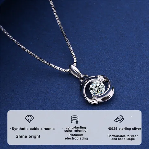 Sterling Silver Long-Lasting Plated Zircon Box Chain Inlay Flower Pendant Necklace