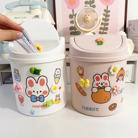 Desktop Trash Can Cute Small Press Mini Storage Bucket Creative Office Flip Waste Paper Bucket Storage Box