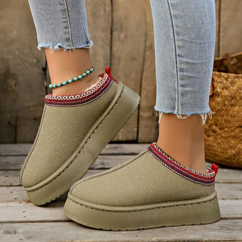 Plus Size Lazy Slip-on Snow Boots Women's Winter New Fashion Closed Toe Slippers Platform Cotton Slippers