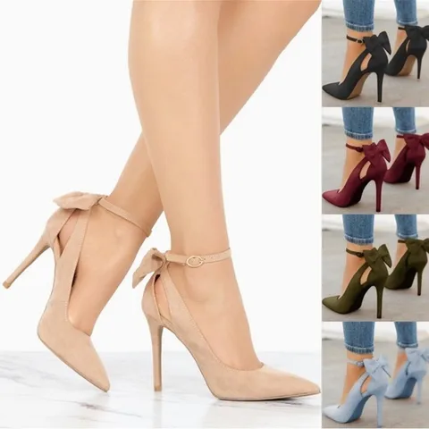 New Sweet Bow Pointed Shallow Mouth Single Shoes Stiletto Heels Wish  Shoes 40-43 Large Size Shoes