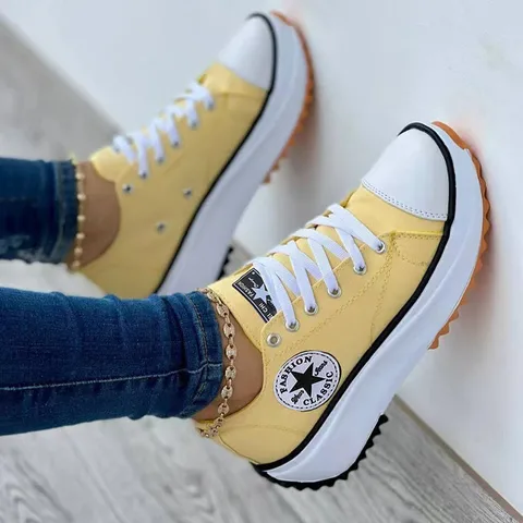 Spot Shoes Women's Spring And Autumn  New Canvas Shoes Breathable High-top Casual Women's Shoes Thick Sole Lace-up Shoes