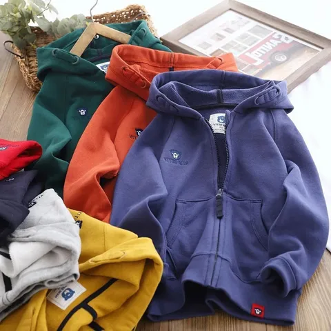 Cotton Boys' Autumn Hooded Jacket Cardigan Spring And Autumn Children's Jacket Middle And Big Children's Sports Zipper Sweater Korean Style