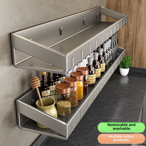 Factory Supply Kitchen Punch-free Wall-mounted Storage Rack Seasoning Rack Gun Gray Household Supplies Wall Storage Rack