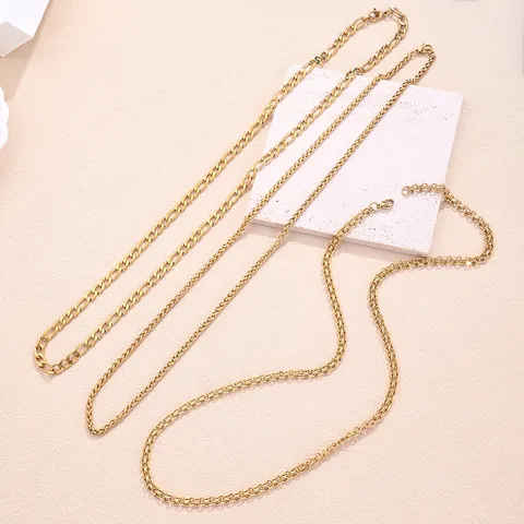 1 Set 304 Stainless Steel 18K Gold Plated Double Strip O-Shaped Chain Basket Chain Figaro Chain Polished Jewelry Accessories