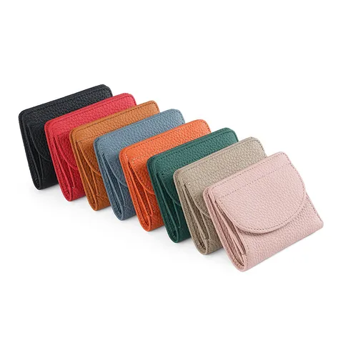 Genuine Leather Wallet Women's RFID Anti-theft Brush Security Money Cover Fashionable Bag Cover Buckle Change Coin Bag Wallet