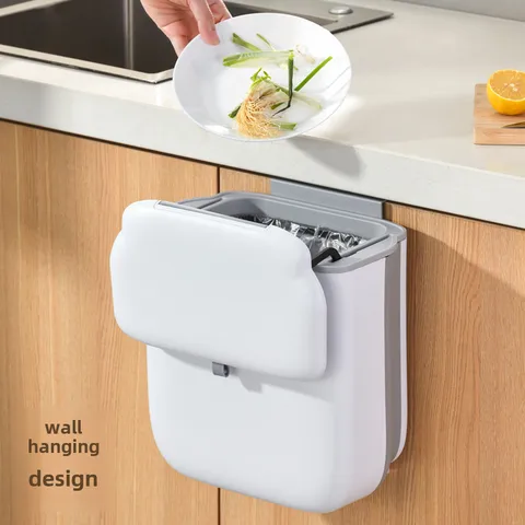 Kitchen Trash Bin Folding Cabinet Door Hanging Storage Bucket Household Kitchen Disposal Bucket Sliding Cover Sealing Cleaning Bucket Sanitary Bucket