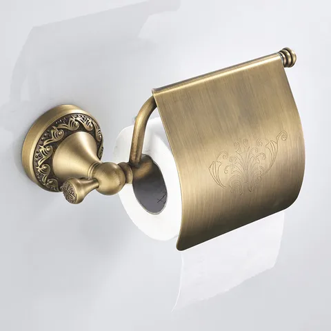 Bathroom Copper Material Hardware Pendant European Retro Tissue Box Roll Paper Holder Toilet Paper Box Toilet Tissue Holder