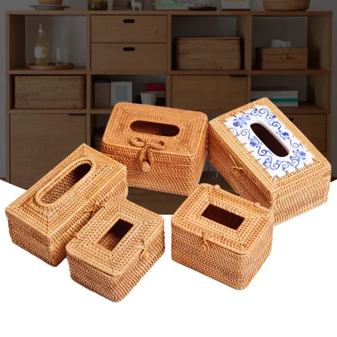 Tissue Box Vietnam Rattan Handmade Autumn Rattan Rattan Tissue Box Storage Box Desktop Finishing Multifunctional Napkin Box