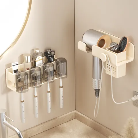 Cream Wind Hair Dryer Rack Punch-free Wall-mounted Bathroom Hair Dryer Storage Rack Electric Rack Bracket