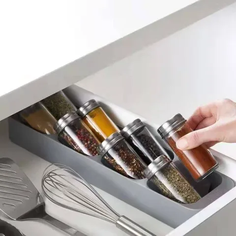 Kitchen Spice Bottle Storage Box Drawer 8-compartment Seasoning Bottle Storage Rack Organizer Storage Box Seasoning Jar Storage Rack