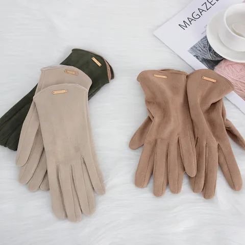 New Suede Gloves Women's Winter Plus Velvet Warm Cold Korean  Students Can Touch Screen Riding Driving Wholesale