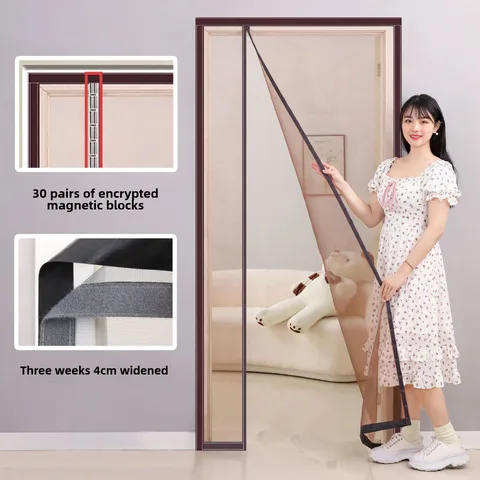 Side Open Anti-mosquito Door Curtain Diamond Mesh Embroidered Encryption Magnetic Block Double-sided Paste  Punch-free Door Curtain Bedroom Door