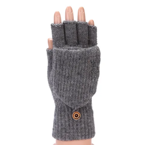 Flip Half Finger Gloves Embroidered Winter Cold-proof Warm Fleece-lined Thickened Warm Wool Knitted Jacquard Gloves For Couple