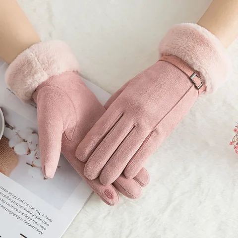 Warm Gloves N915 Ladies Winter Suede Double Layer Plus Velvet Padded Riding Touch Screen Gloves Wholesale Manufacturers