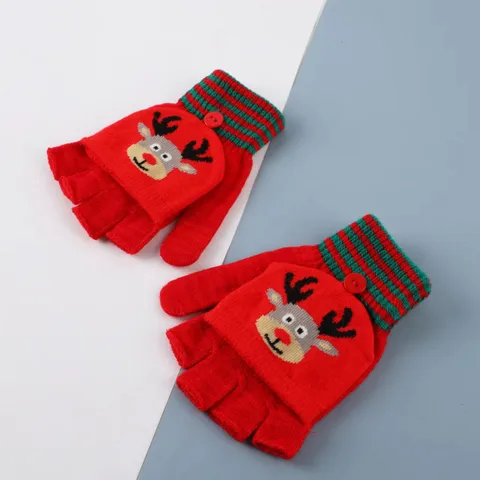 Women's Gloves Winter Half Finger Flip Cover Christmas Warm Knitted Wool Student Writing Game Finger-exposed Women's Gloves