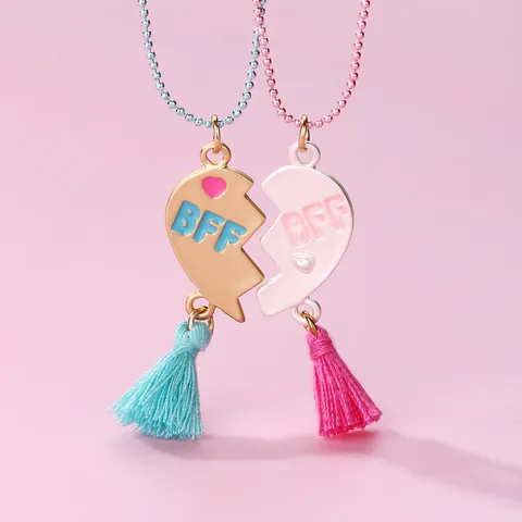 Cute Romantic Sweet Letter Heart Shape Alloy Handmade Tassel Plating Kid'S Pendant Necklace