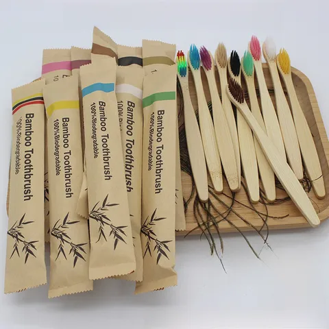 Paper Bag Bamboo Toothbrush Degradable Environmentally Friendly Paper Bag Adult Bamboo Toothbrush Factory Shipping Free Shipping