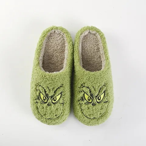 New Home Christmas Greenwich Warm Winter Cotton Slippers Couple Men And Women Thick Bottom Soft Sole Shoes Thick Non-slip Cute