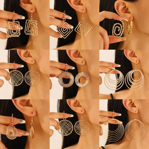 1 Pair Elegant Round Star Rhombus Alloy Drop Earrings