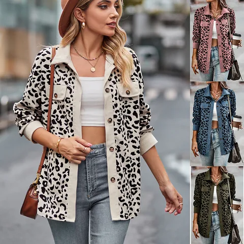 Women's Coat Long Sleeve Blouses Printing Contrast Binding Streetwear Leopard