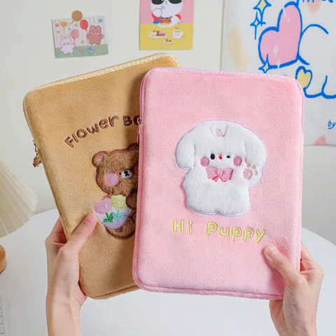 Student Cartoon Cute Plush Tablet Computer Storage Bag Girl Cute Dog Liner Bag Suitable For 11-inch Tablet