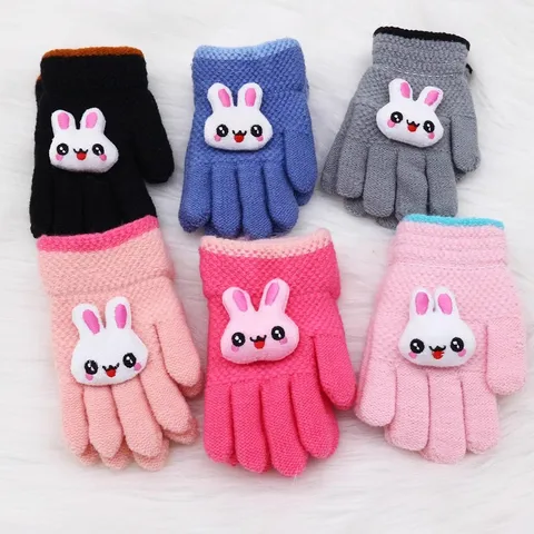 Children's Gloves Winter Warm Princess Girl Child Five Finger Warm Fleece-lined Toddler Cute Boys And Girls Baby Wool