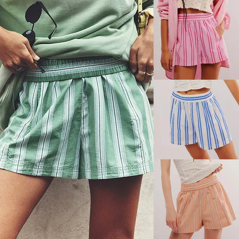 Women's Holiday Daily Streetwear Stripe Shorts Printing Pocket Baggy Shorts