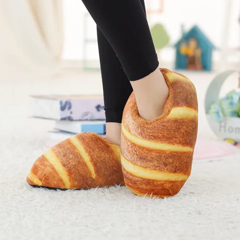 Home Women's Cotton Slippers Couple's Moon Shoes Simulation Bread Slippers Toast Bread Winter Bundle Lazy