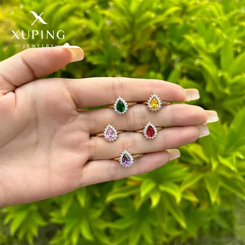 Xuping Simple Style Commute Water Droplets Alloy Plating Inlay Artificial Gemstones 14k Gold Plated Women's Rings