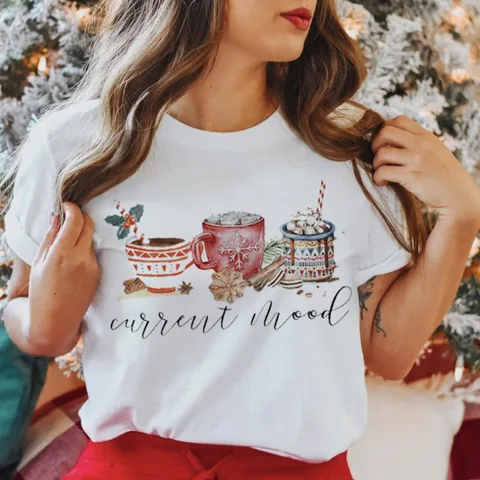 Women's T-shirt Short Sleeve T-Shirts Streetwear Christmas Tree Letter Snowman