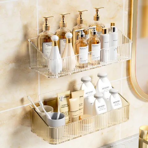 Bathroom Storage Rack Household Punch-free Bathroom Wall-mounted Draining Moisture-proof Heightened Anti-rust Toiletries Storage Rack