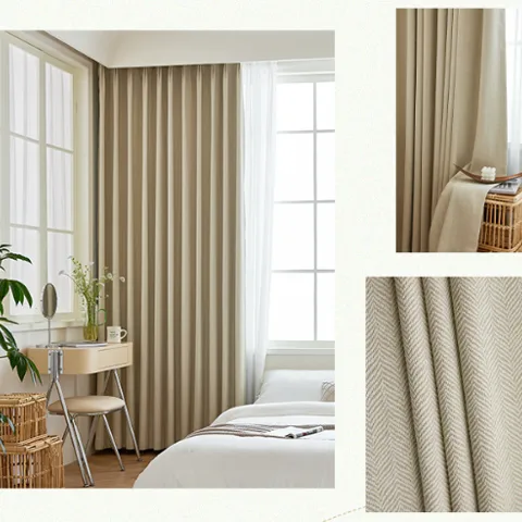 Heavy 1200g Herringbone Chenille Shading Curtain Fabric Finished  New Bedroom Living Room Light Luxury Wind