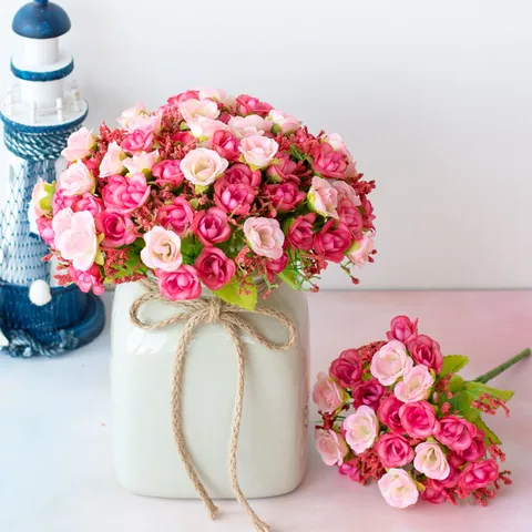 Factory Wholesale 21 Head Diamond Rose 7 Fork Spring Rose Small Rose Bud Artificial Plastic Flower