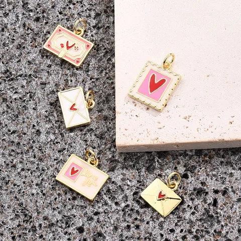 1 Pc/Package 10.5x10.5mm 10.5x13mm 15.5x12mm Hole 3~3.9mm Copper 18K Gold Plated Envelope Letter Heart Shape Polished Jewelry Accessories Pendant