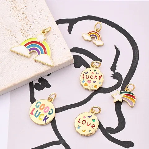 1 Pc/Package 15x12mm 15x13mm 17x24mm Hole 3~3.9mm Copper 18K Gold Plated Letter Rainbow Meteor Polished Jewelry Accessories Pendant