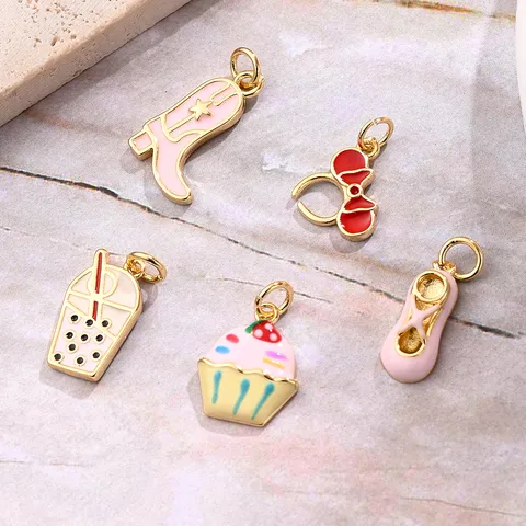 1 Pc/Package 15x12mm 16x6mm 16x9mm Hole 3~3.9mm Copper 18K Gold Plated Cake Boots Shoe Polished Jewelry Accessories Pendant