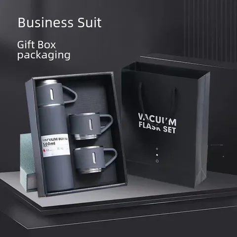 Business Gift Thermos Cup Set One Cup 3 Lid Gift Box Set Thermos Cup 304 Stainless Steel Water Cup Accompanying Gift