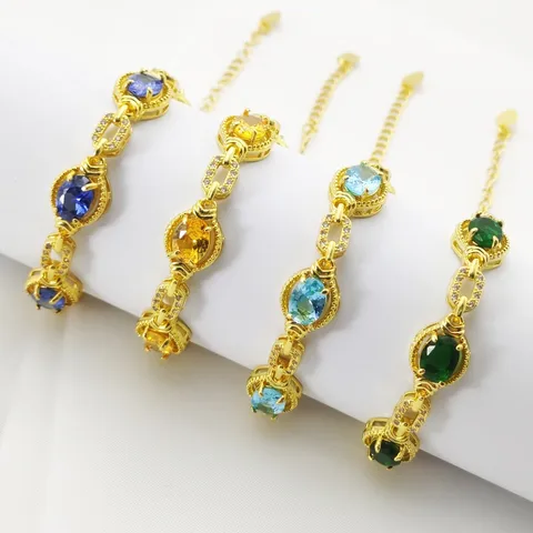 Luxurious Commute Shiny Gem 18K Gold Plated Artificial Crystal 304 Stainless Steel Wholesale Bracelets