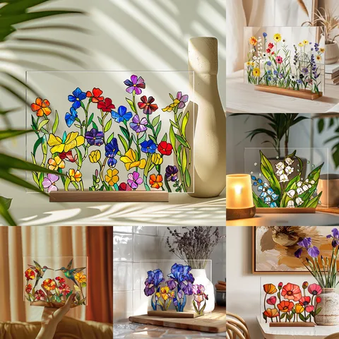 Elegant Household Simple Style Flower Arylic Wood Home